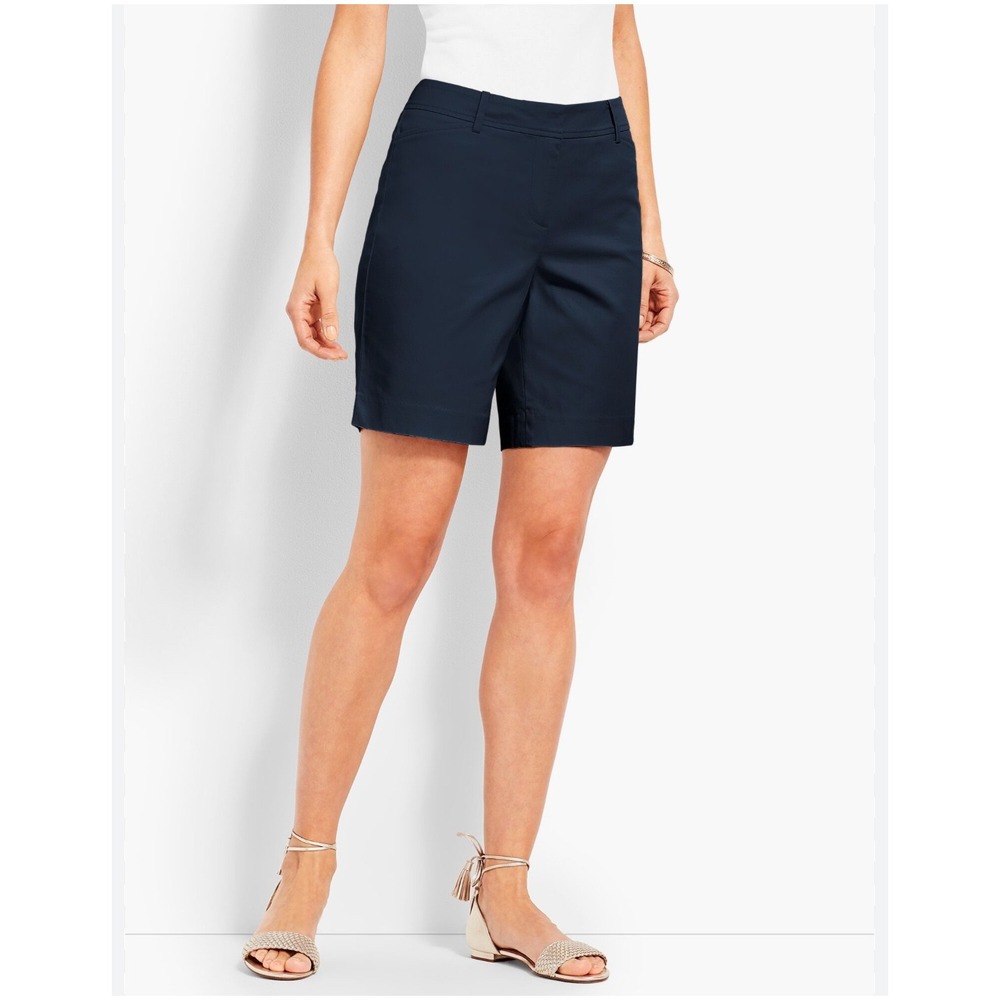 Talbots Navy Stretch Cotton Classic Chino Shorts Button Back Tab 7"Women's 6 EUC